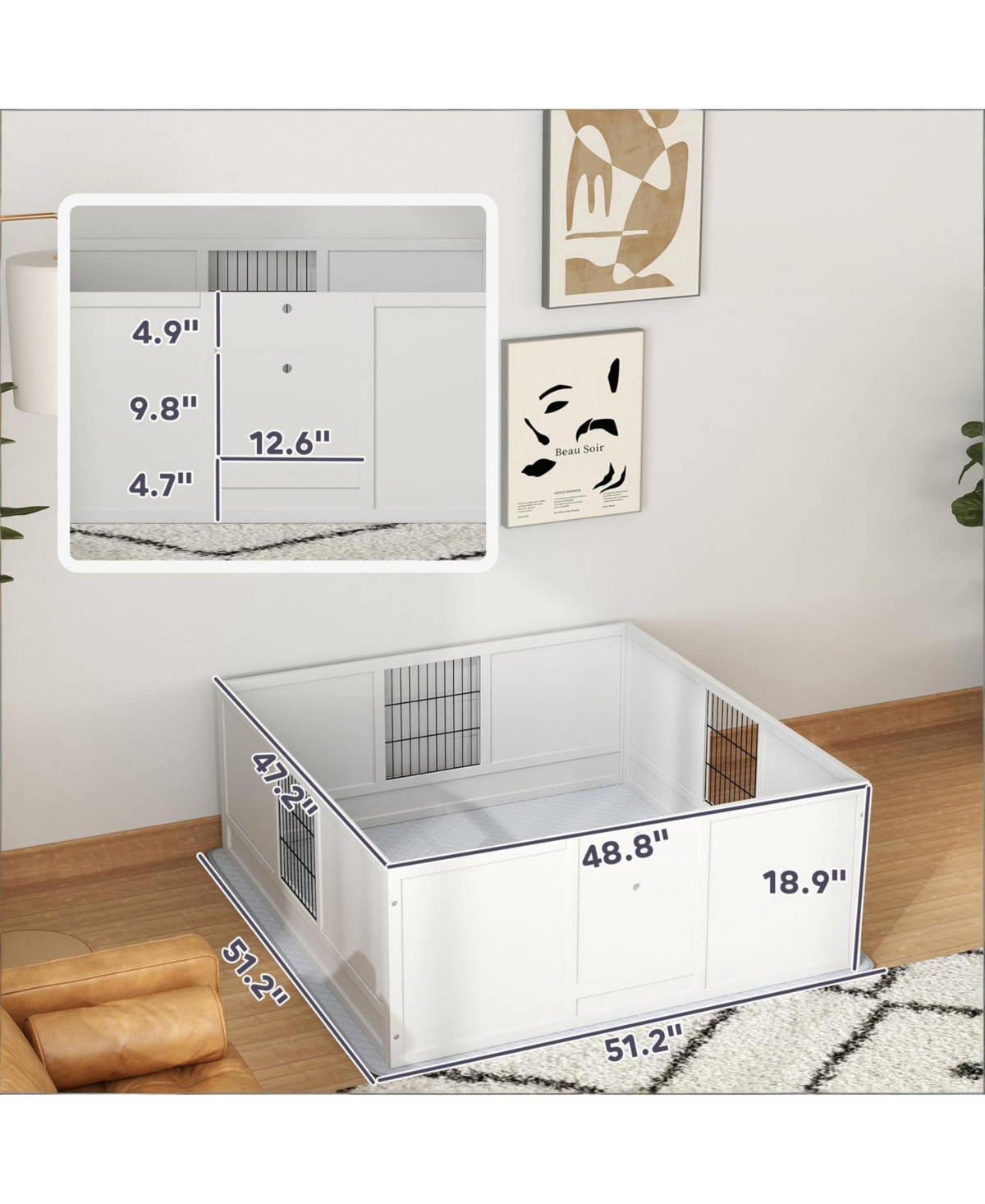 Aostirmotor Dog Box with Washable Pad for Dogs in White