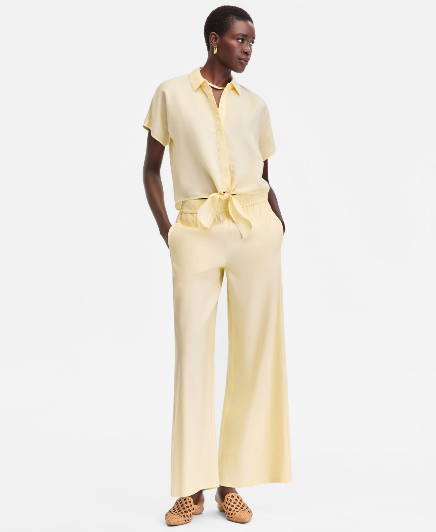 Women's Linen-Blend Wide-Leg Pull-On Pants