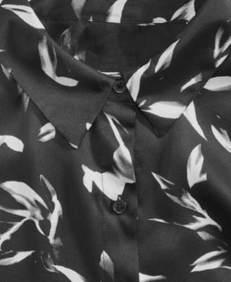 Women's Long-Sleeve Printed Button-Front Collared Shirt