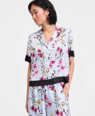 Women's Short-Sleeve Printed Button-Down Shirt