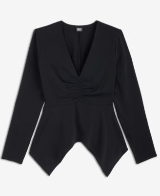 Women's Ruched Long-Sleeve Asymmetrical-Hem Top