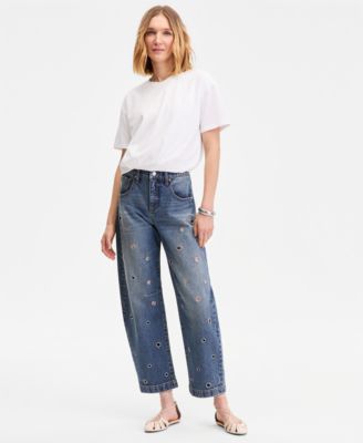 Women's High-Rise Grommet Barrel-Leg Jeans