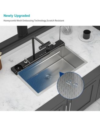 30x19x9inch Smart Waterfall Kitchen Sink Workstation Stainless Steel 16 Gauge with Faucet