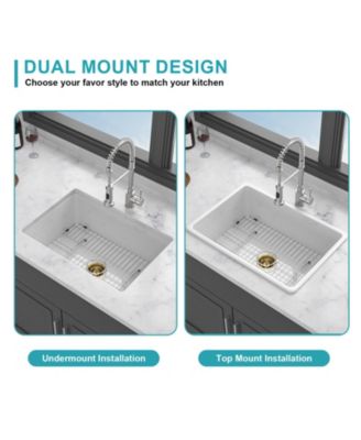 27x19x10inch Dual Mount White Porcelain Fireclay Undermount Single Bowl Deep Rectangular Kitchen Sink