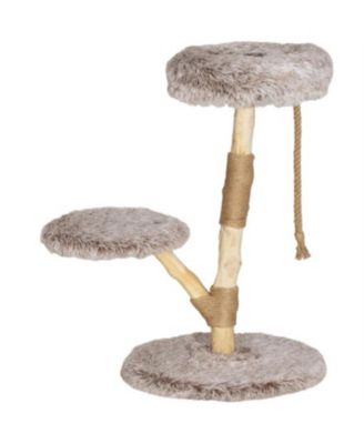 35.4'' Cat Tree with Wooden Scratching Posts in Natural Wood