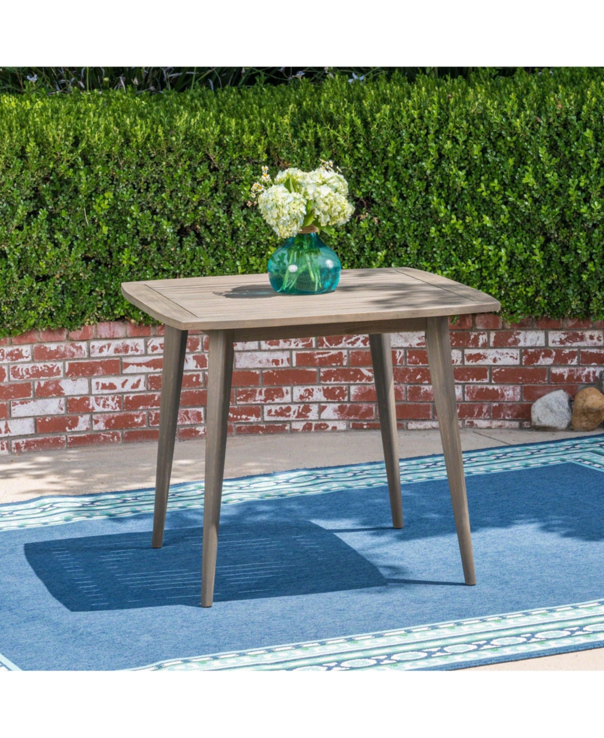 Mondawe Outdoor Square Acacia Wood Patio End Table Side with Tapered Legs, Mid-Century for 2a€“4 People, Grey