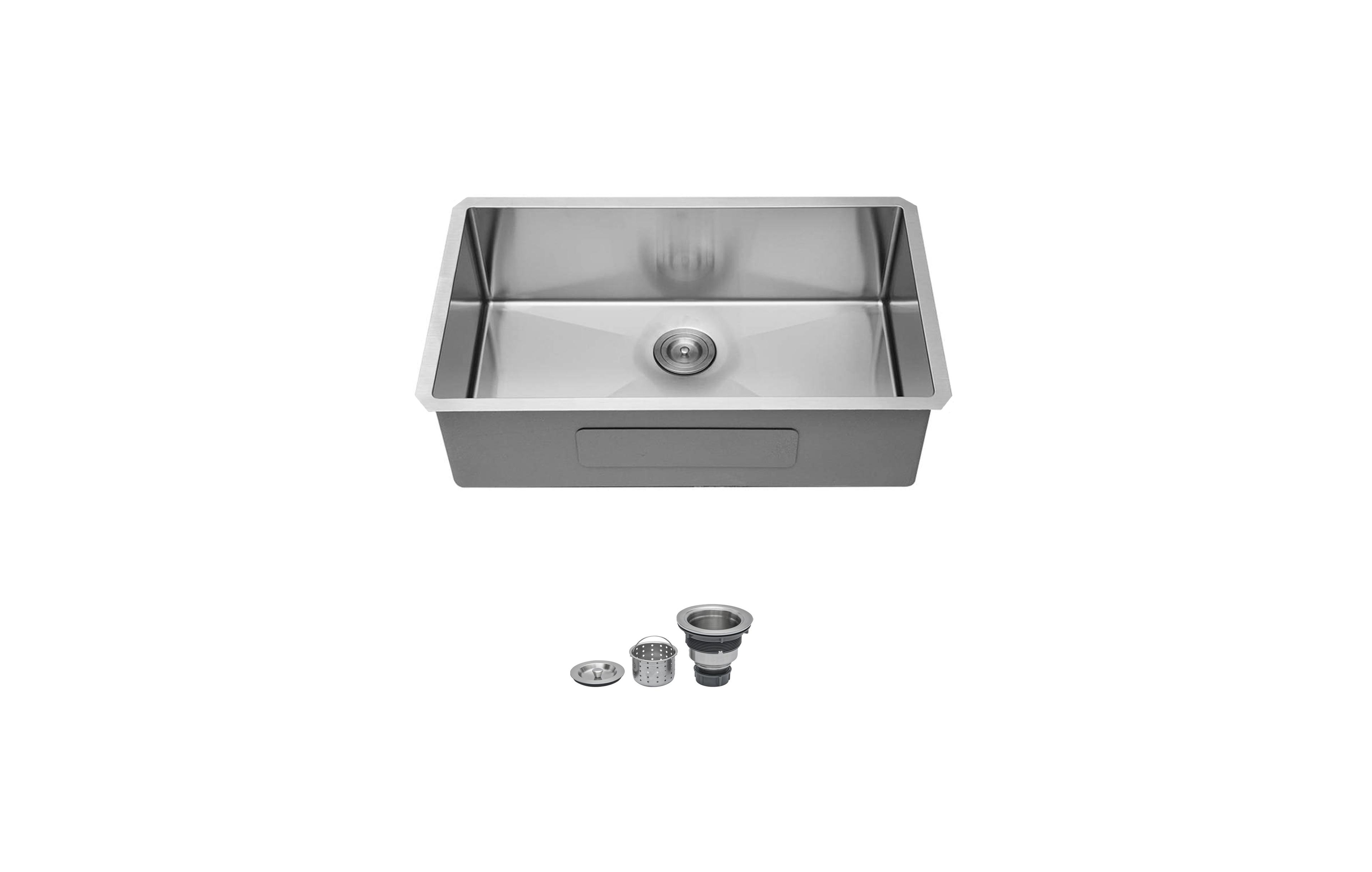 flynama 32x19x9inch Undermount Single Bowl Kitchen Sink 16 Gauge 304 Stainless Steel with Drain Assembly No Additional Accessories