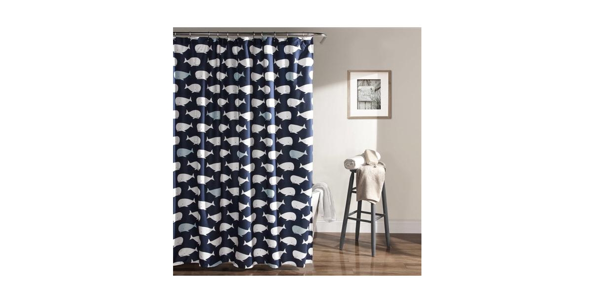 Slickblue 72-inch Navy White Nautical Whales Polyester Shower Curtain