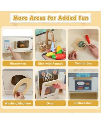 Kids Corner Wooden Play Kitchen with Realistic Cooking Features and Storage