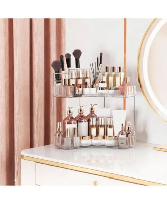 2-Tier Corner Bathroom Organizer with Brush Holders