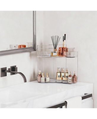 2-Tier Corner Bathroom Organizer with Brush Holders