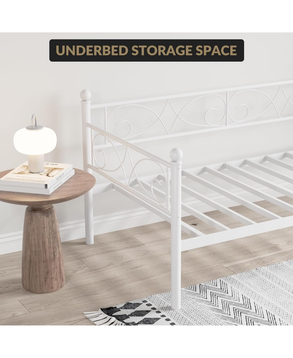 gaomon Twin Metal Daybed Frame with Floral Headboard, Steel Slats, Space-Saving for Living Room/Guest Room