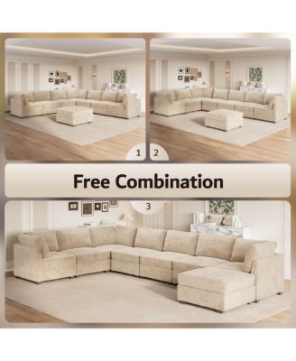 Modular Sectional Sofa Couch, 8-Piece L-Shaped Deep Seat Cloud Couch with Chaise Ottoman, Comfy Corduroy Modular Couches for Living Room