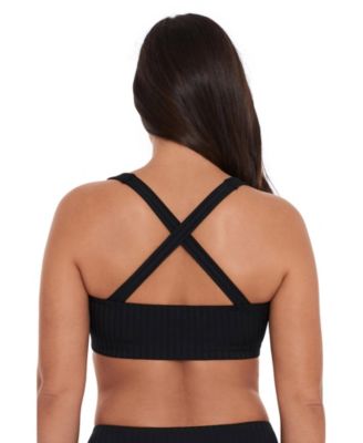 Women's Sculpting Ribbed Scoop-Neck Crossback Bralette Swimsuit Top