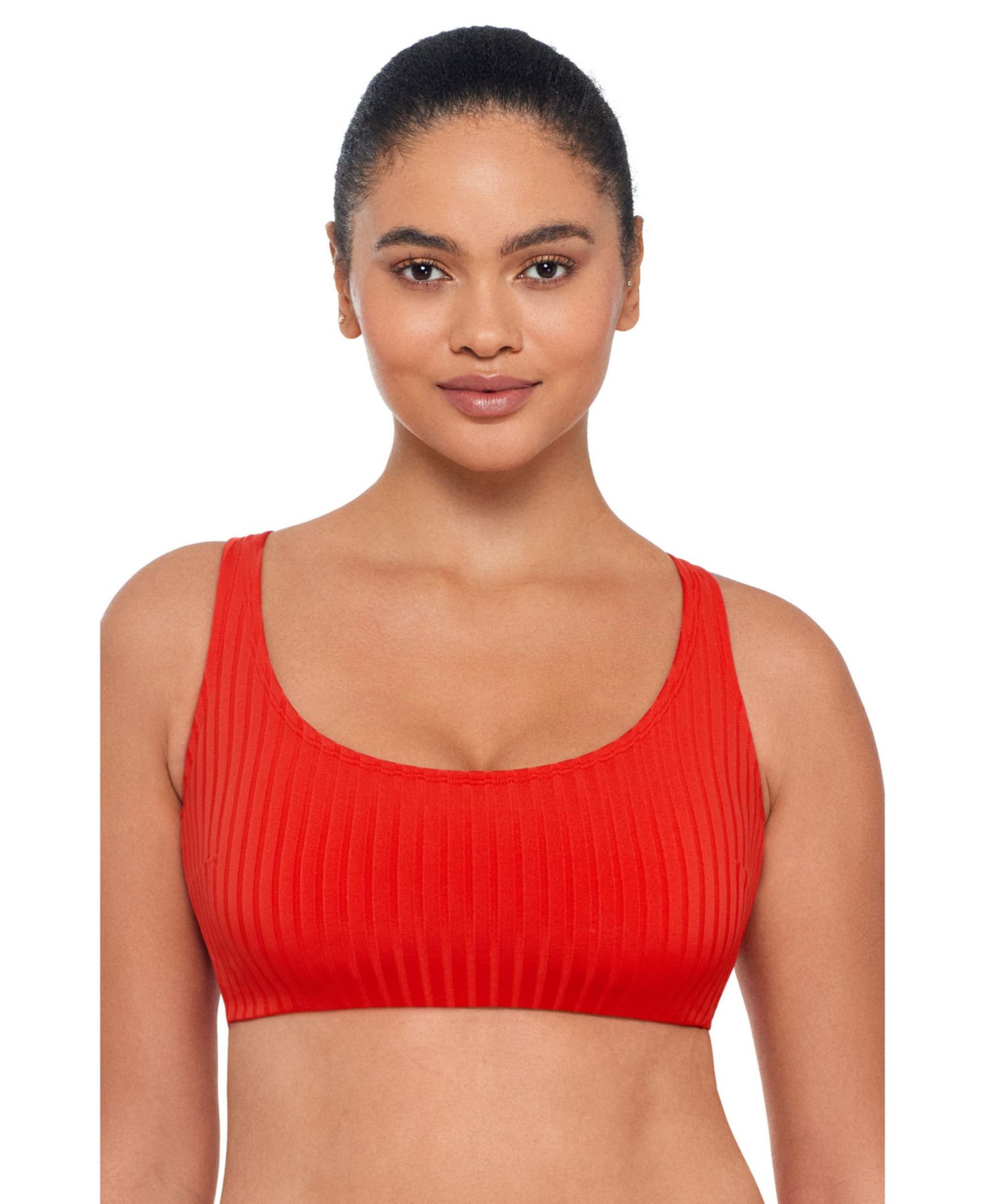 Women's Supportive and Sculpting Ribbed Scoop-Neck Crossback Bralette Swimsuit Top
