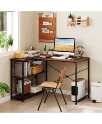L-shaped Reversible Corner Desk with Adjustable Storage Shelves