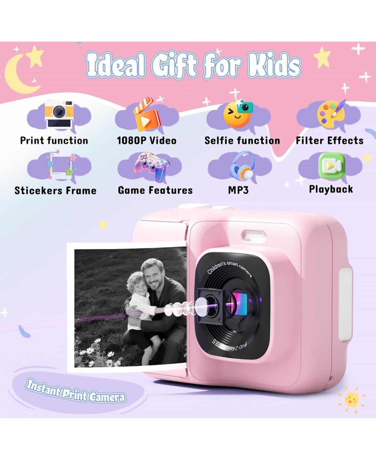 Swifint Kids Instant Print Camera, 1080P Digital Camera with 32GB Sd Card & 3 Paper Rolls. Christmas Birthday Gift for 4-10 Year Old Girls Boys, Pink