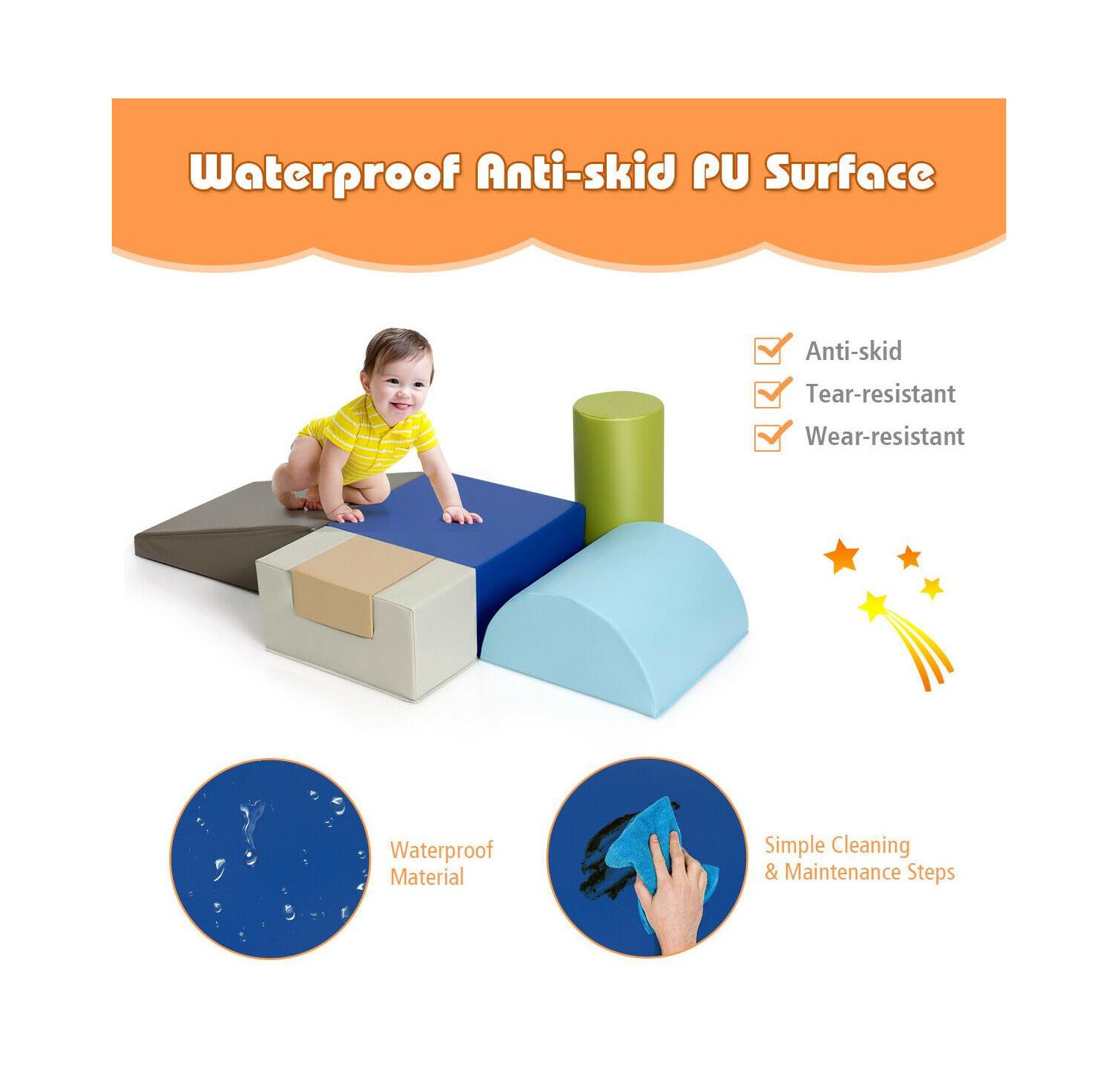 Baby & Toddler Soft Foam Indoor 6-Piece Climb Crawl Play Set