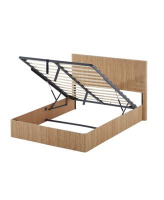 Queen Size Lift-Up Storage Bed Frame with Hydraulic System, Wooden Corrugated Curved Lines.
