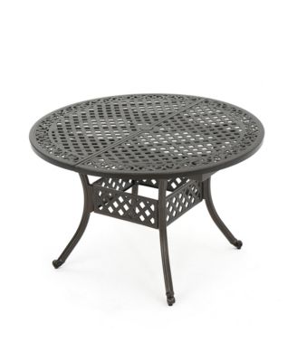 Mondawe Expandable Patio Dining Table, Aluminum Round Outdoor Dining Table with Lattice Design, Hammered Bronze Finish