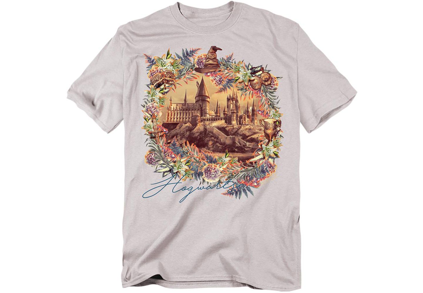 Мужская футболка Harry Potter Hogwarts Image Wfloral Wreath, цвет: Серебряный — фото 1