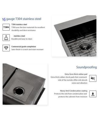 Undermount Kitchen Sink Gunmetal 16G T304 Stainless Steel Ledge Workstation with Full Accessories Nano Plating