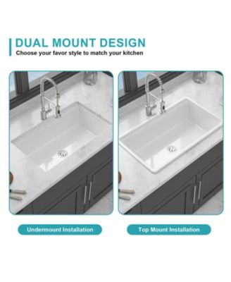 Porcelain Ceramic Single Bowl Dual Mount Undermount Workstation Kitchen Sink