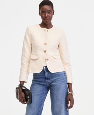 Women's Collarless Cotton Tweed Jacket