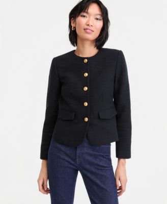 Women's Collarless Cotton Tweed Jacket