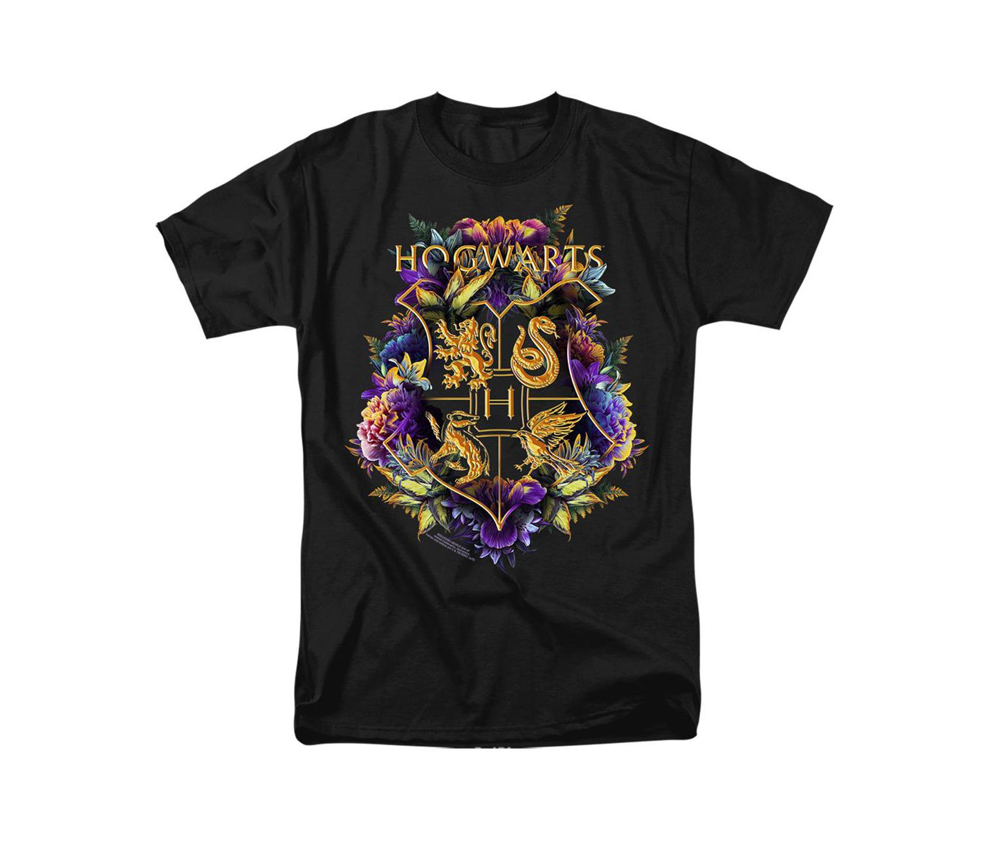 Мужская футболка Harry Potter Hogwarts Colorful Floral Crest, цвет: Чёрный — фото 1