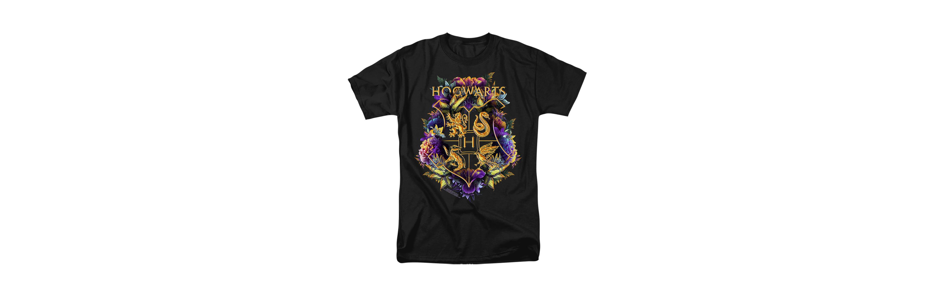 Harry Potter Men's Hogwarts Colorful Floral Crest T Shirt