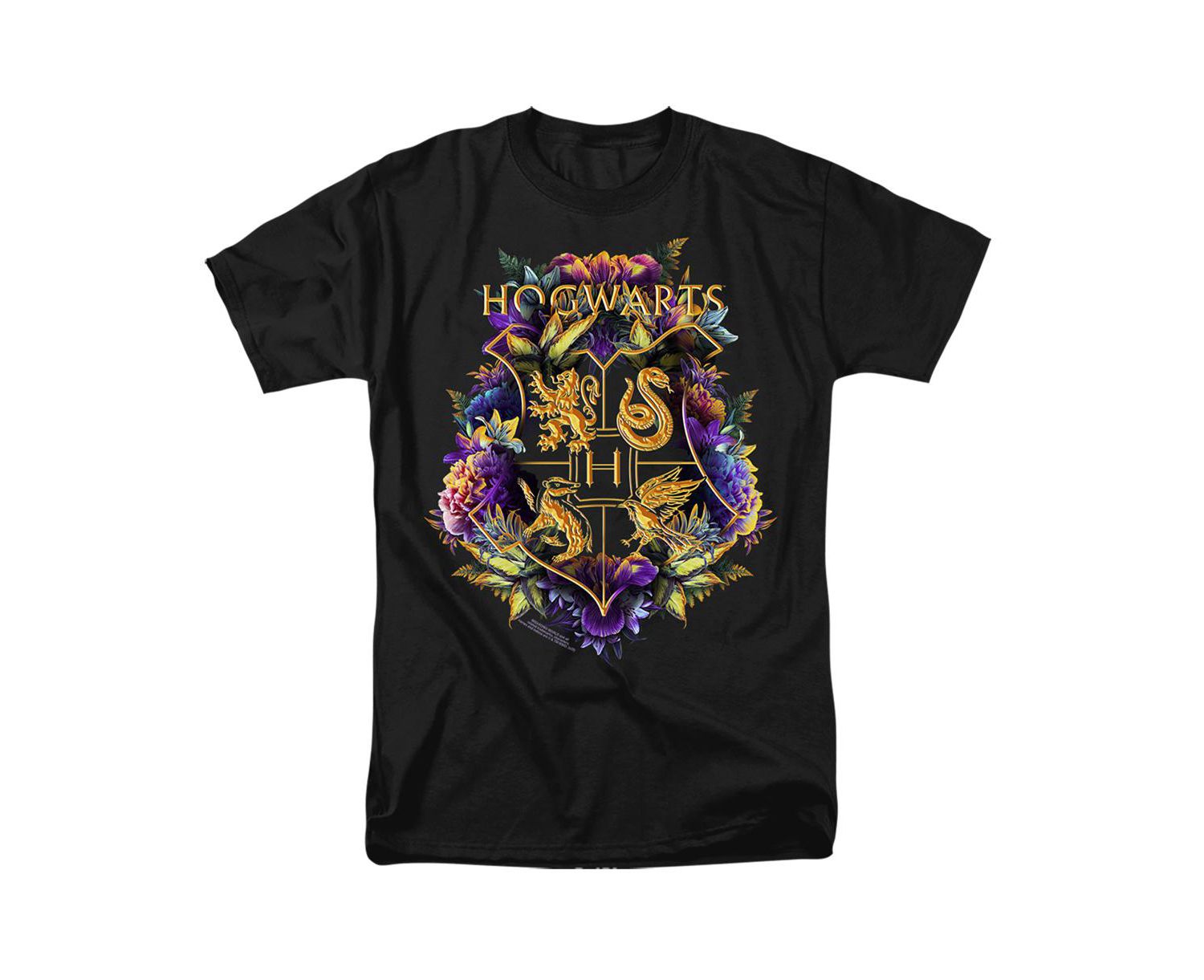 Men's Hogwarts Colorful Floral Crest T Shirt