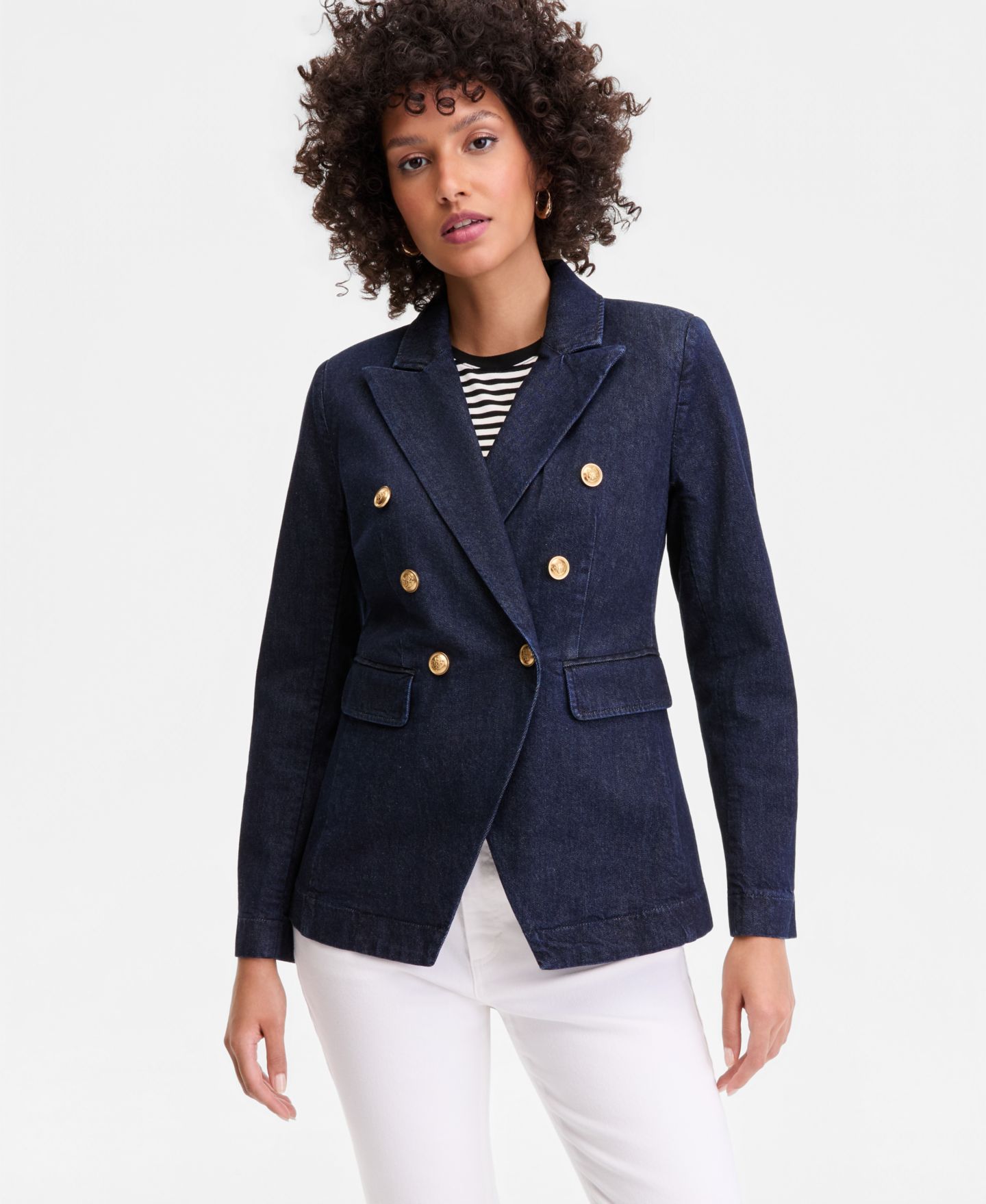 Женский пиджак I.N.C. International Concepts Double-Breasted Denim Blazer, цвет: Варёный — фото 1