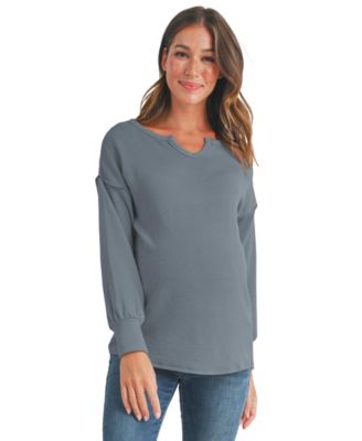 Maternity Ribbed Split Neck Long Sleeve Top