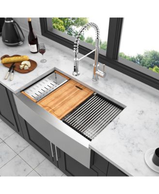 30x22x10inch Stainless Steel Farmhouse Kitchen Sink Workstation Apron Front 16 Gauge