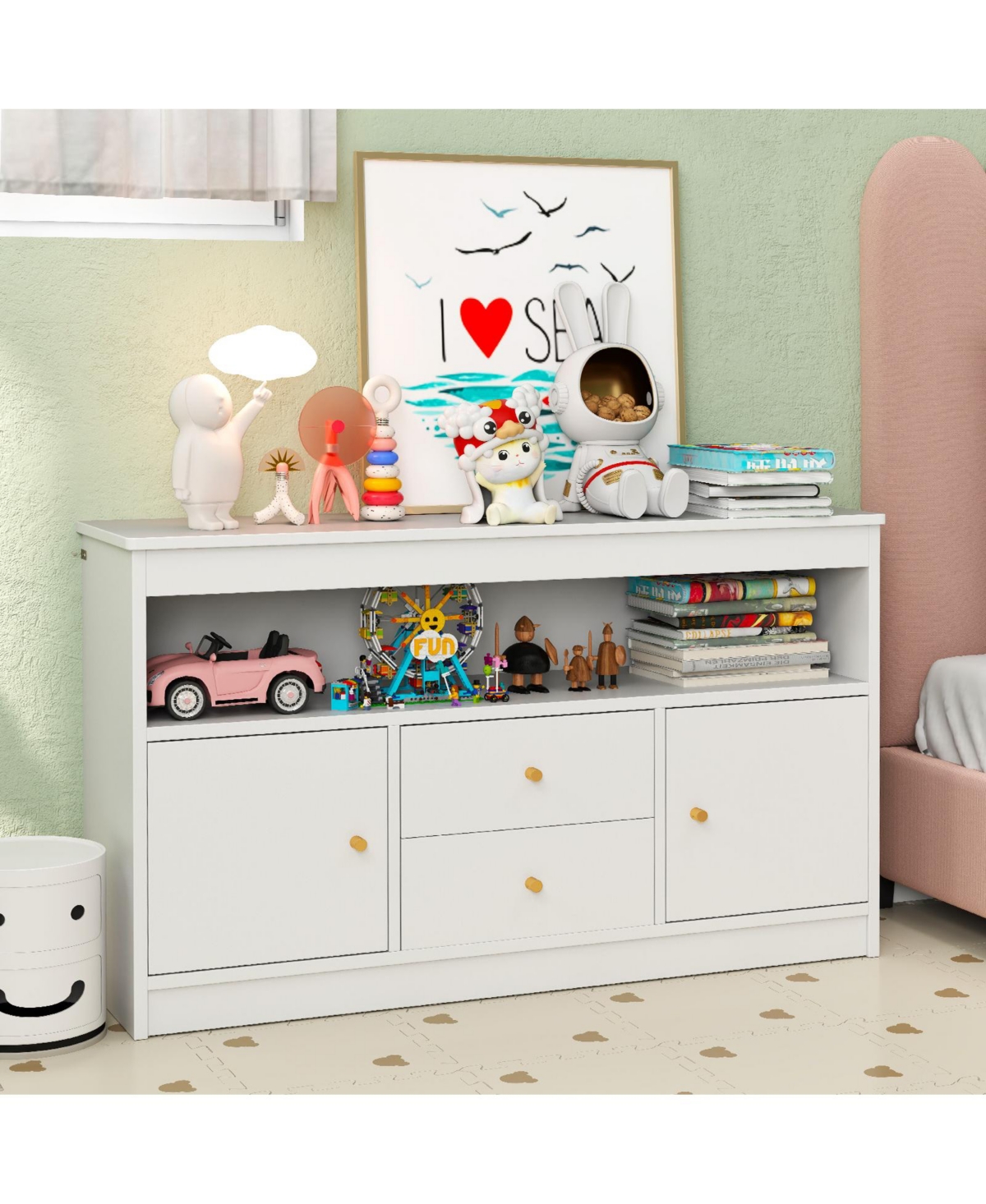 Slickblue Kids Toy Storage Organizer with Open Shelf and 2 Drawers for Playroom