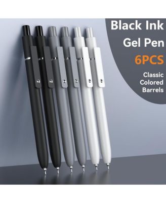 6 Pcs Gel Pens, 0.5mm Black Ink Pens with Smooth Writing, Quick Dry Aesthetic Pens for Journaling and Note Taking (Black/Gray/White)
