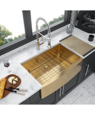 33x21x10inch Gold Farmhouse Kitchen Sink Stainless Steel Apron Front 16 Gauge