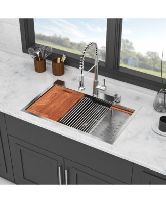 33x22x10 Inch Drop In Kitchen Sink 16 Gauge T304 Stainless Steel Ledge Workstation Single Bowl