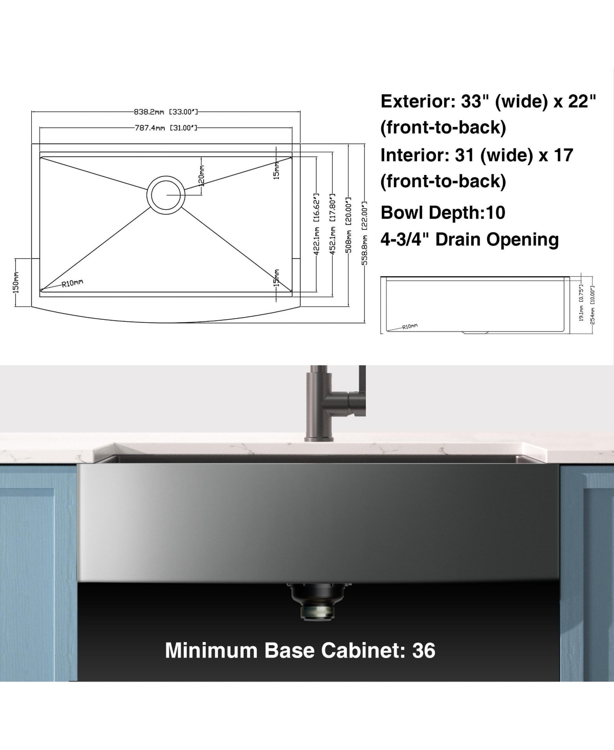flynama huluwat 33x22x10inch Gunmetal Black Farmhouse Workstation Kitchen Sink All In One Stainless Steel