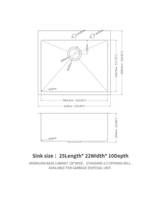 25x22x10inch Stainless Steel Kitchen Sink Drop In Single Bowl 16 Gauge Deep Basin