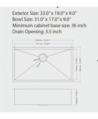 33x19x9inch Gunmetal Black Undermount Single Bowl Kitchen Sink 16 Gauge T304 Stainless Steel with Drain Assembly