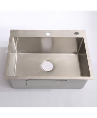 24inch Silver Brushed Stainless Steel Washing Sink with Faucet Hoses Drain Head Only 12 Gauge Noise Reducing Pads