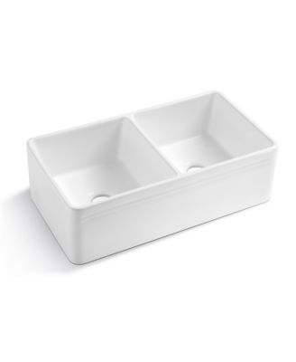 33x18x10inch Ceramic White Farmhouse Kitchen Sink Rectangular Double Basin Vessel Sink