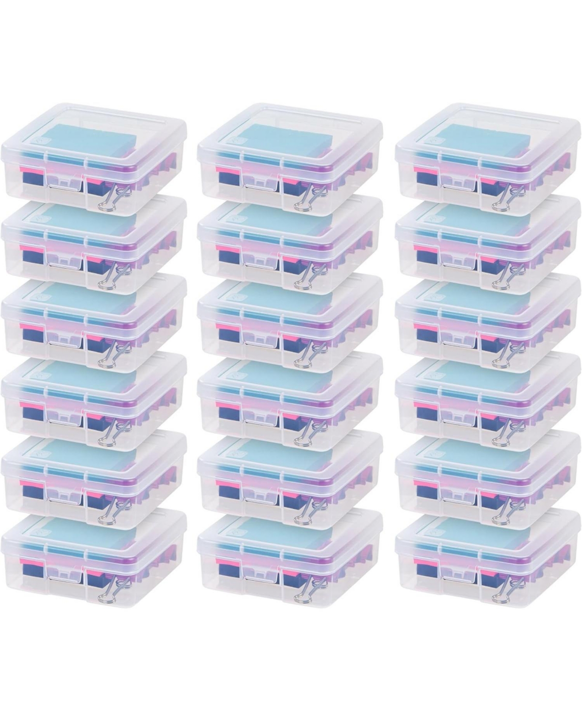 Iris Usa Pencil Case Box Storage Container for Organizing with Snap Lid, 18-Pack, Big capacity Stackable Plastic Pen Pouch for Craft Hobby Art