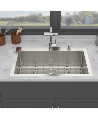 33x22x10inch Drop in Kitchen Sink with Pull Out Faucet 16 Gauge Stainless Steel Single Bowl