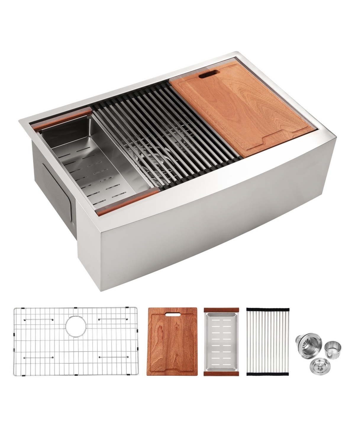 Flynama 36x22x10inch Farmhouse Kitchen Sink Workstation Stainless Steel Apron Front 16 Gauge