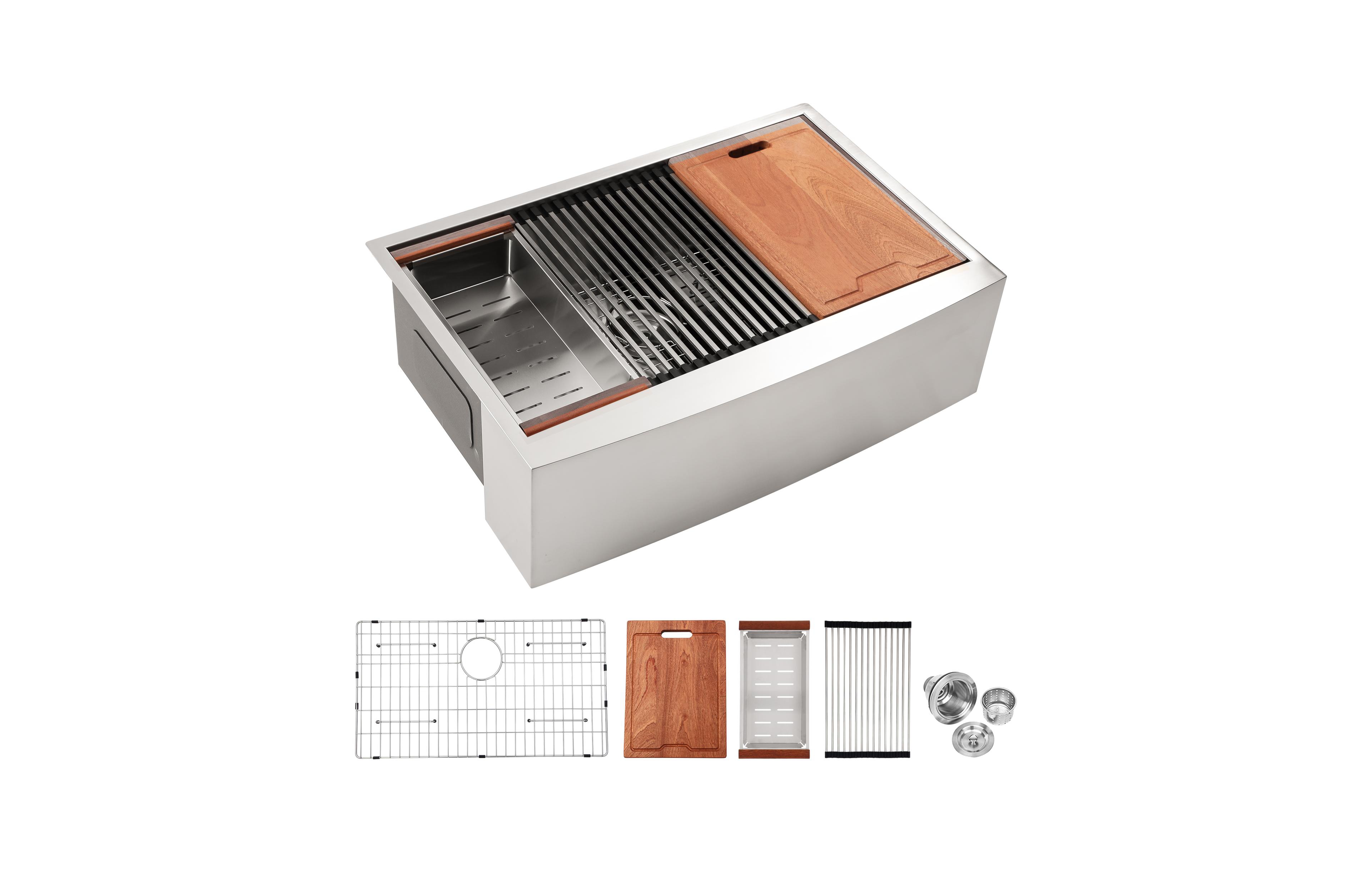Flynama 36x22x10inch Farmhouse Kitchen Sink Workstation Stainless Steel Apron Front 16 Gauge
