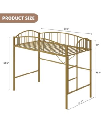 Loft Bed Twin Size with Ladder and High-Arched Guardrail, Sturdy Metal Slats, Space-Saving Design, Modern Decor Style