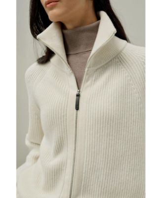 Women's Ribbed-knit Turtleneck Zip Cardigan